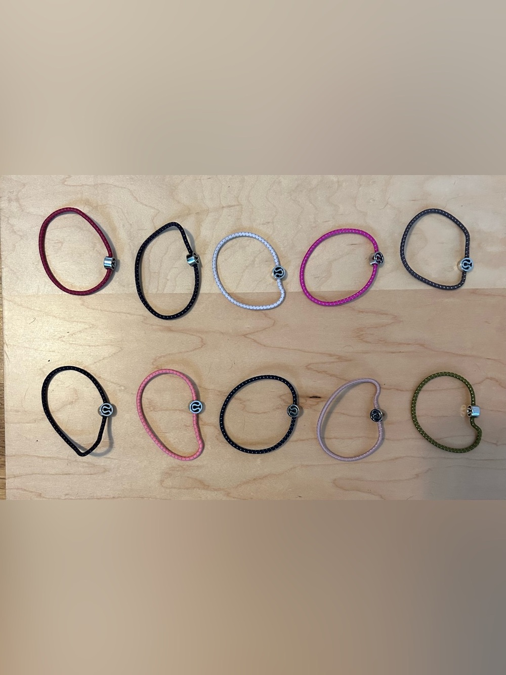 Lululemon Set of 10 Elastic Logo Hair Ties in various colors - Picture 2 of 5